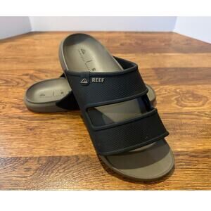 Reef Men’s Oasis 2-Bar Slides Black/Gray Size 9 – Beach Vibes Comfort